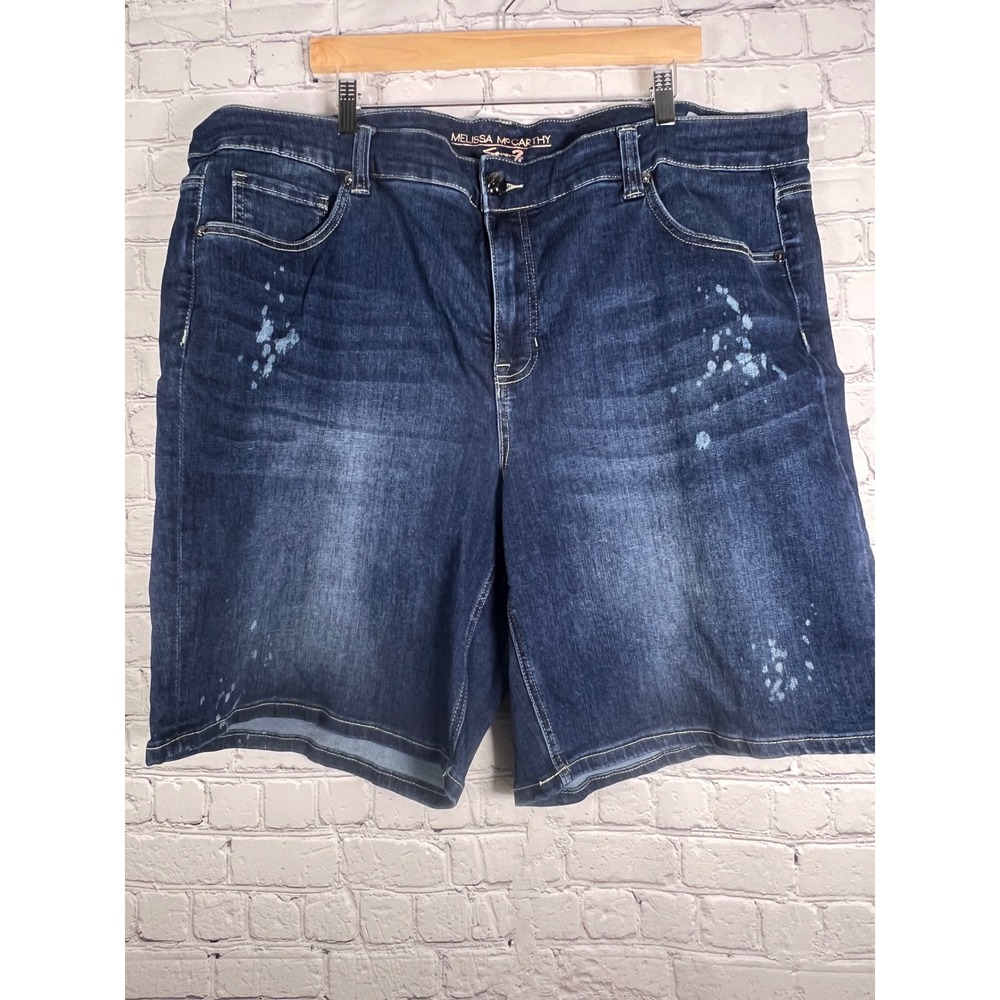 Melissa McCarthy Seven7 Womens Plus 24W Dark Wash Paint Splatter Denim Shorts